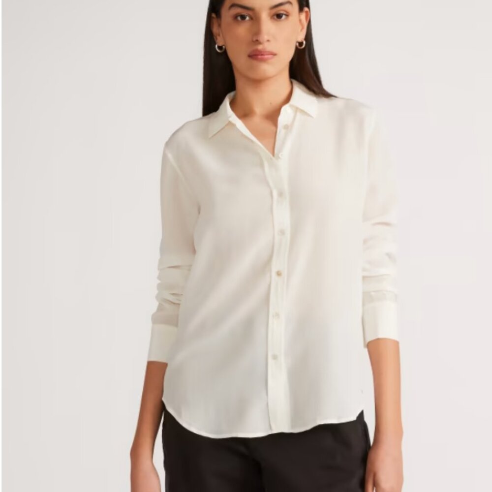 Everlane The Washable Clean Silk Relaxed Shirt, Size 00, Off White